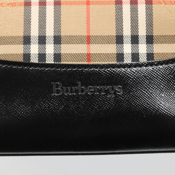 Burberrys Nova Check Hand Bag Canvas Beige Gold Auth sw745