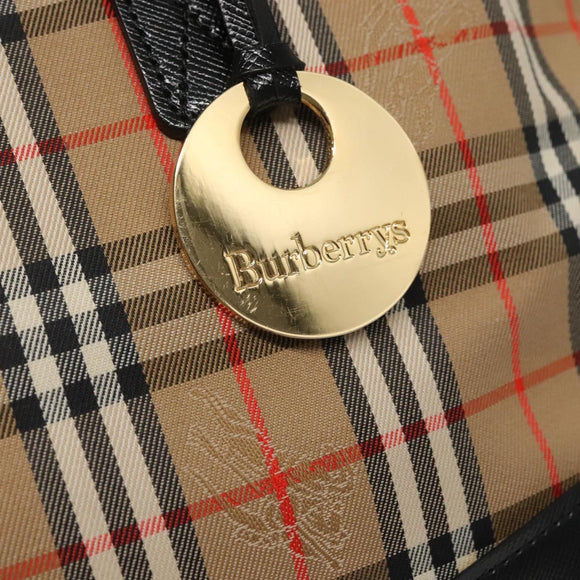 Burberrys Nova Check Hand Bag Canvas Beige Gold Auth sw745