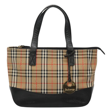 Burberrys Nova Check Hand Bag Canvas Beige Gold Auth sw745 - 0