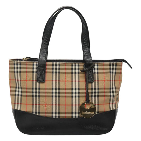 Burberrys Nova Check Hand Bag Canvas Beige Gold Auth sw745