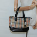 Burberrys Nova Check Hand Bag Canvas Beige Gold Auth sw745-26