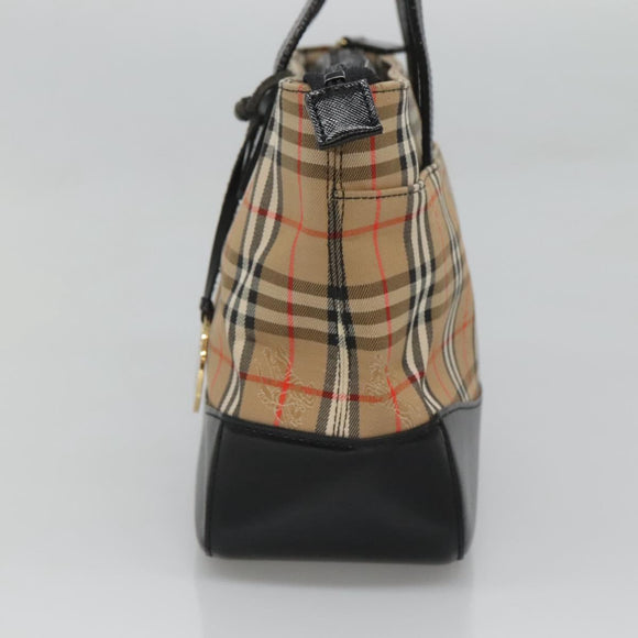 Burberrys Nova Check Hand Bag Canvas Beige Gold Auth sw745