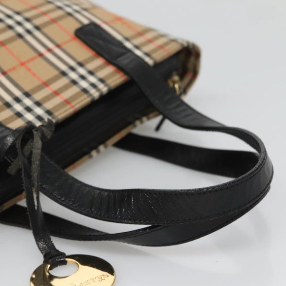 Burberrys Nova Check Hand Bag Canvas Beige Gold Auth sw745