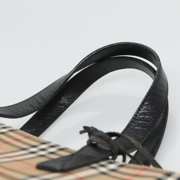 Burberrys Nova Check Hand Bag Canvas Beige Gold Auth sw745