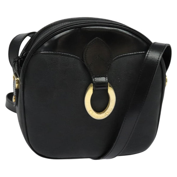 Christian Dior Trotter Canvas Shoulder Bag PVC Black Gold Auth sw750