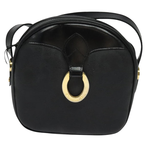 Christian Dior Trotter Canvas Shoulder Bag PVC Black Gold Auth sw750