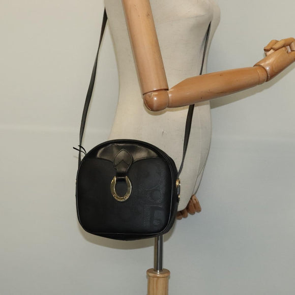 Christian Dior Trotter Canvas Shoulder Bag PVC Black Gold Auth sw750