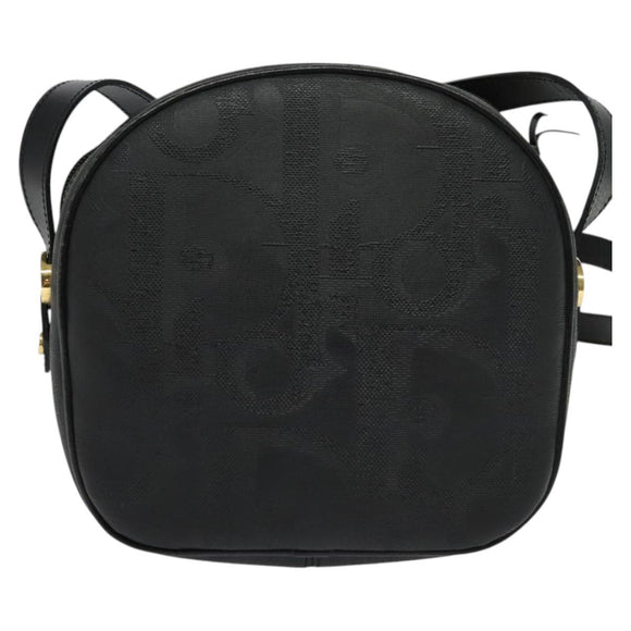 Christian Dior Trotter Canvas Shoulder Bag PVC Black Gold Auth sw750