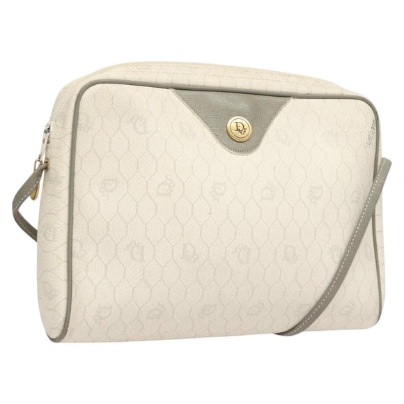 Christian Dior Honeycomb Canvas Shoulder Bag PVC White Gold Auth sw752