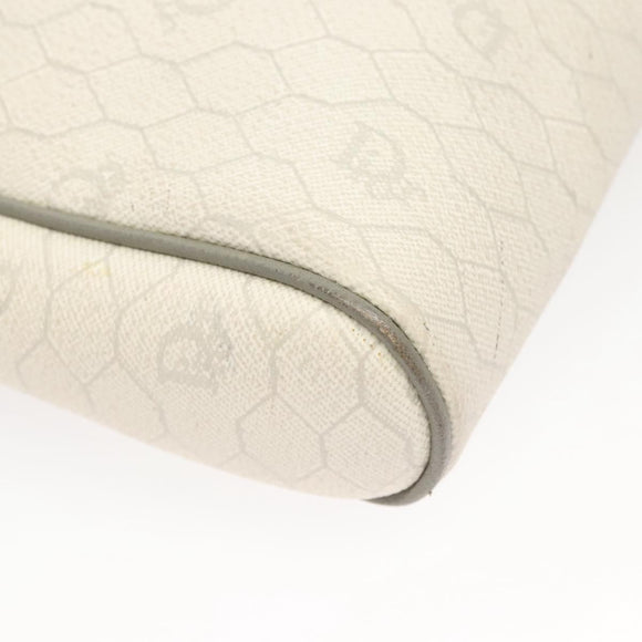 Christian Dior Honeycomb Canvas Shoulder Bag PVC White Gold Auth sw752