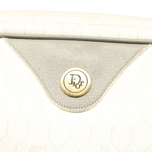 Christian Dior Honeycomb Canvas Shoulder Bag PVC White Gold Auth sw752