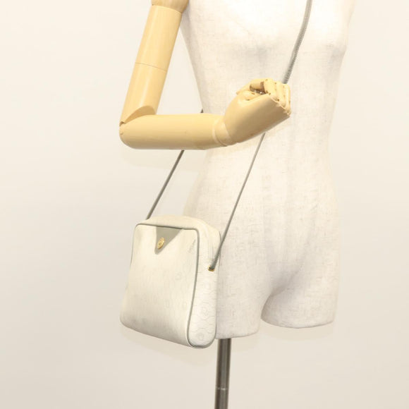 Christian Dior Honeycomb Canvas Shoulder Bag PVC White Gold Auth sw752