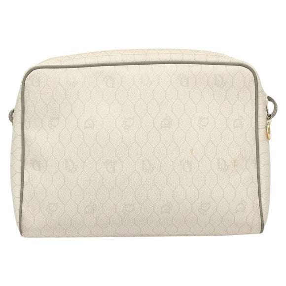 Christian Dior Honeycomb Canvas Shoulder Bag PVC White Gold Auth sw752