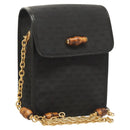 GUCCI Micro GG Canvas Bamboo Shoulder Bag PVC Black Gold Auth sw753-1