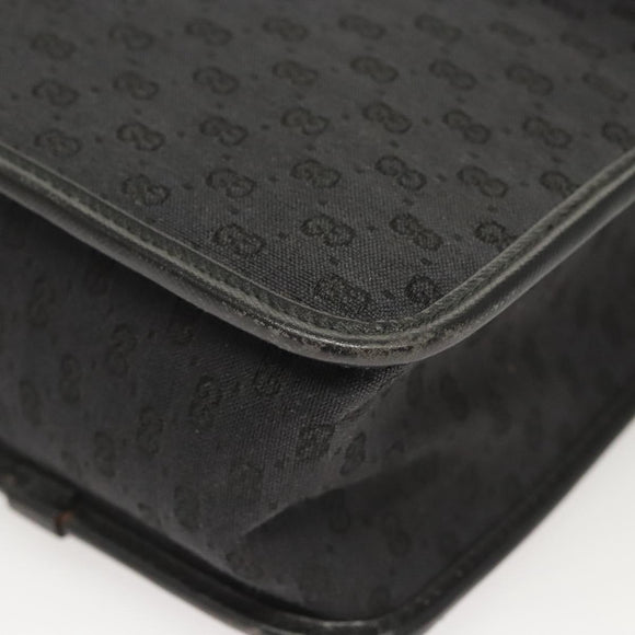 GUCCI Micro GG Canvas Bamboo Shoulder Bag PVC Black Gold Auth sw753