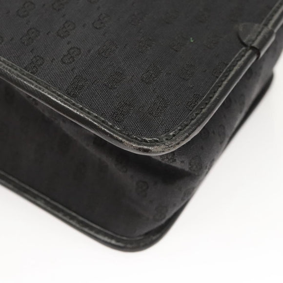 GUCCI Micro GG Canvas Bamboo Shoulder Bag PVC Black Gold Auth sw753