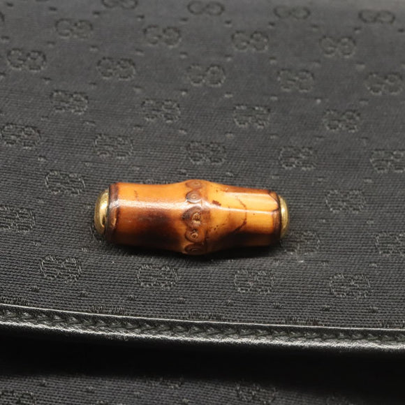 GUCCI Micro GG Canvas Bamboo Shoulder Bag PVC Black Gold Auth sw753