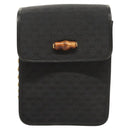 GUCCI Micro GG Canvas Bamboo Shoulder Bag PVC Black Gold Auth sw753-2