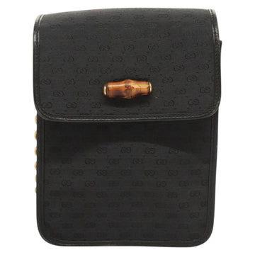 GUCCI Micro GG Canvas Bamboo Shoulder Bag PVC Black Gold Auth sw753 - 0