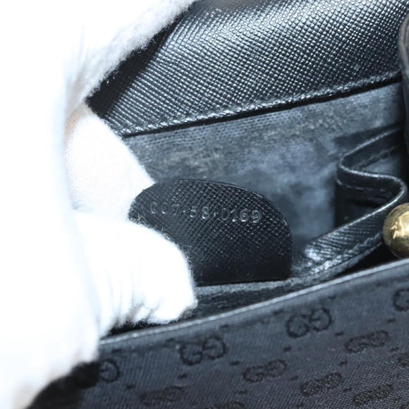 GUCCI Micro GG Canvas Bamboo Shoulder Bag PVC Black Gold Auth sw753
