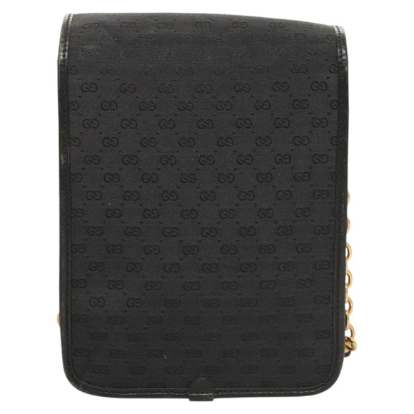 GUCCI Micro GG Canvas Bamboo Shoulder Bag PVC Black Gold Auth sw753