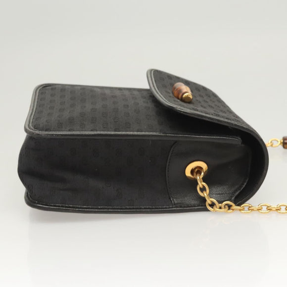 GUCCI Micro GG Canvas Bamboo Shoulder Bag PVC Black Gold Auth sw753