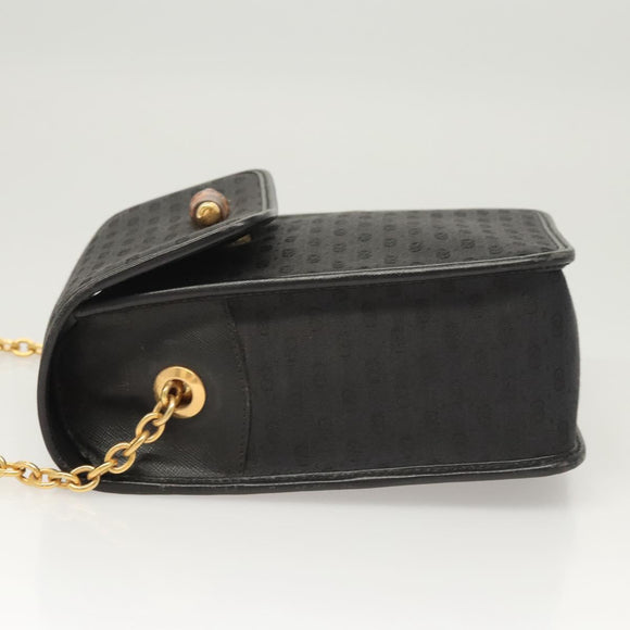 GUCCI Micro GG Canvas Bamboo Shoulder Bag PVC Black Gold Auth sw753