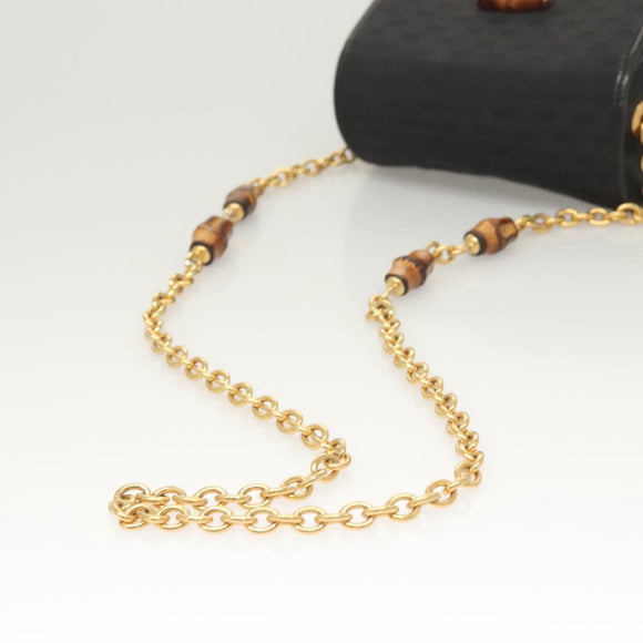 GUCCI Micro GG Canvas Bamboo Shoulder Bag PVC Black Gold Auth sw753