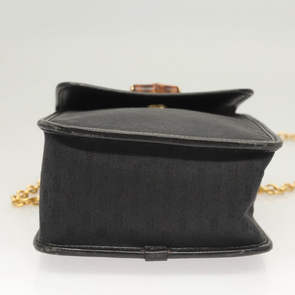 GUCCI Micro GG Canvas Bamboo Shoulder Bag PVC Black Gold Auth sw753