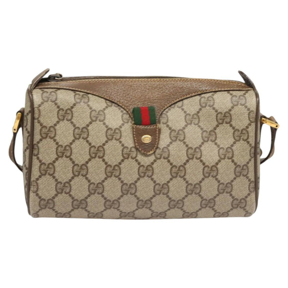 GUCCI GG Supreme Web Sherry Line Bag PVC Beige Gold 89 02 018 Auth sw755