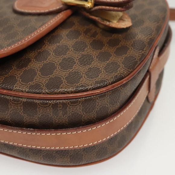 CELINE Macadam Canvas Shoulder Bag PVC Brown Gold Auth sw759
