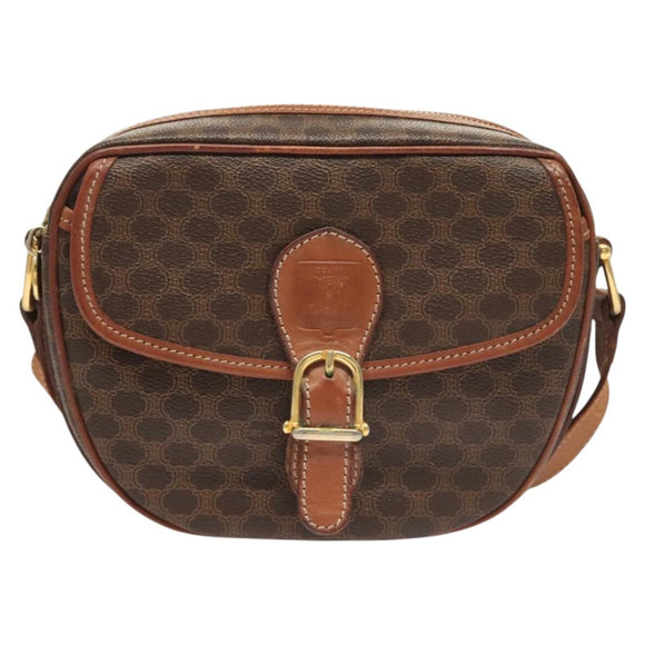 CELINE Macadam Canvas Shoulder Bag PVC Brown Gold Auth sw759