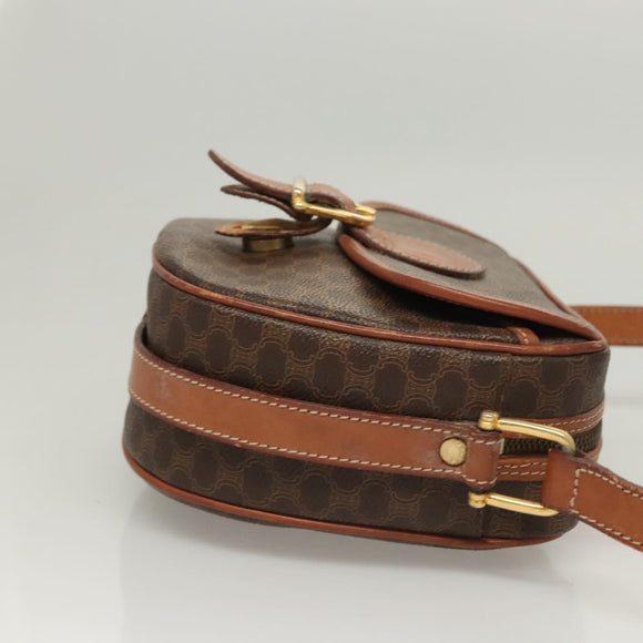CELINE Macadam Canvas Shoulder Bag PVC Brown Gold Auth sw759