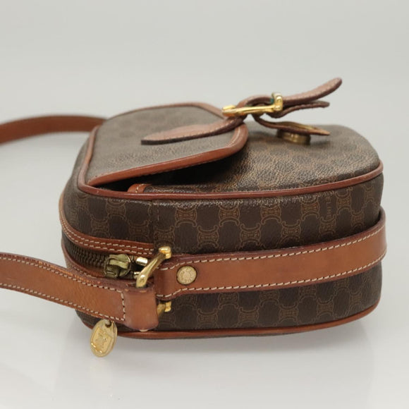 CELINE Macadam Canvas Shoulder Bag PVC Brown Gold Auth sw759