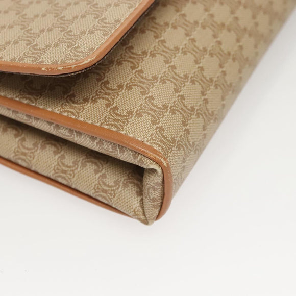 CELINE Macadam Canvas Shoulder Bag PVC Beige Gold Auth sw761