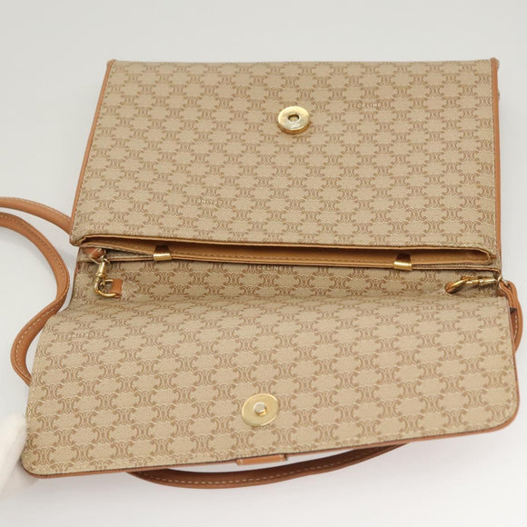 CELINE Macadam Canvas Shoulder Bag PVC Beige Gold Auth sw761
