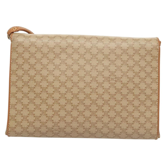 CELINE Macadam Canvas Shoulder Bag PVC Beige Gold Auth sw761