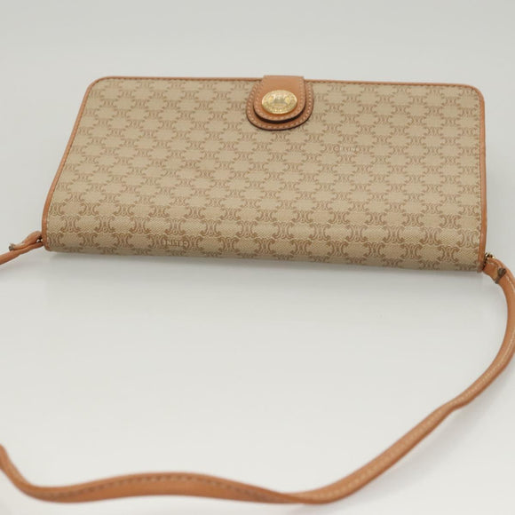 CELINE Macadam Canvas Shoulder Bag PVC Beige Gold Auth sw761