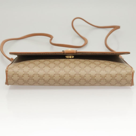 CELINE Macadam Canvas Shoulder Bag PVC Beige Gold Auth sw761