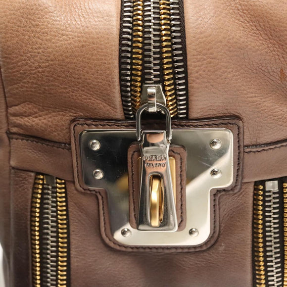 PRADA Hand Bag Leather Beige Gold Silver Auth SW797