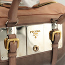 PRADA Hand Bag Leather Beige Gold Silver Auth SW797-19