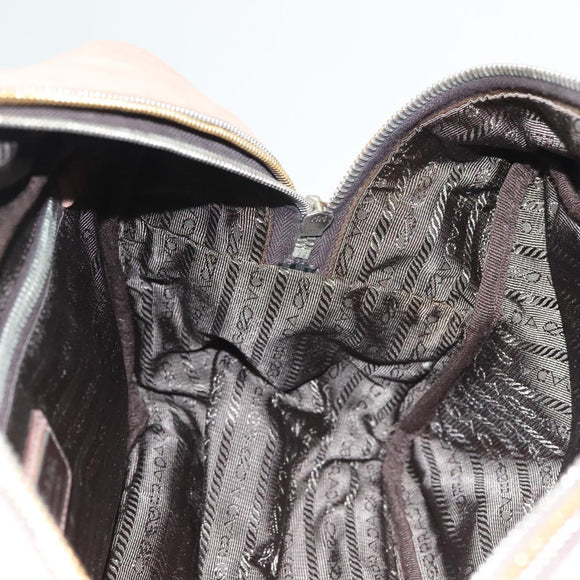 PRADA Hand Bag Leather Beige Gold Silver Auth SW797