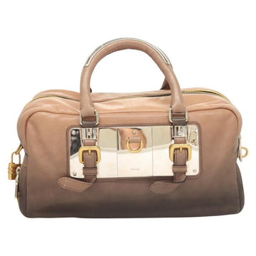 PRADA Hand Bag Leather Beige Gold Silver Auth SW797 - 0