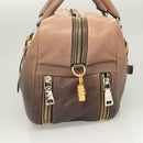 PRADA Hand Bag Leather Beige Gold Silver Auth SW797-3