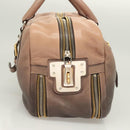 PRADA Hand Bag Leather Beige Gold Silver Auth SW797-4