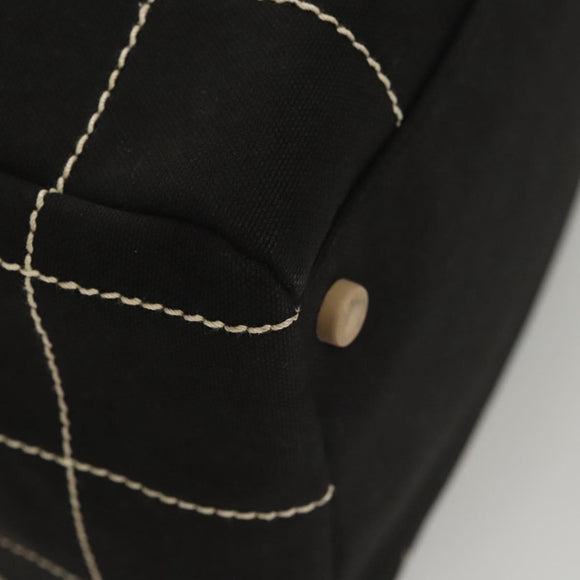 CHANEL Choco Bar line Hand Bag Canvas Black CC Auth SW800