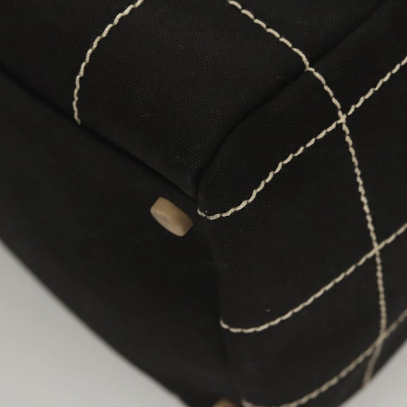 CHANEL Choco Bar line Hand Bag Canvas Black CC Auth SW800