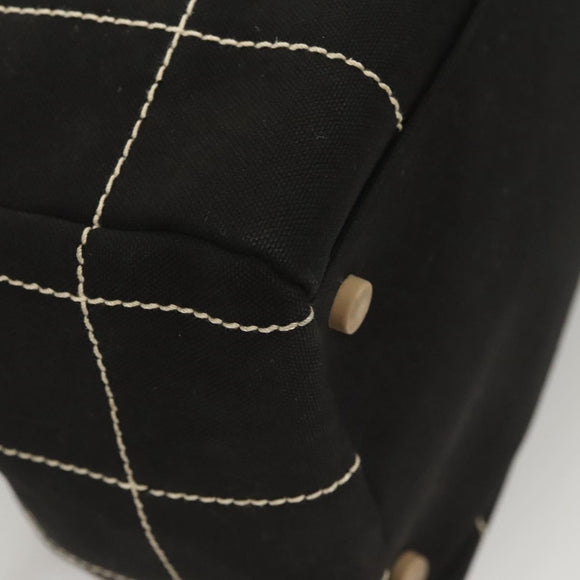 CHANEL Choco Bar line Hand Bag Canvas Black CC Auth SW800