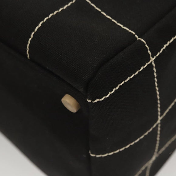 CHANEL Choco Bar line Hand Bag Canvas Black CC Auth SW800