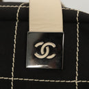 CHANEL Choco Bar line Hand Bag Canvas Black CC Auth SW800-17